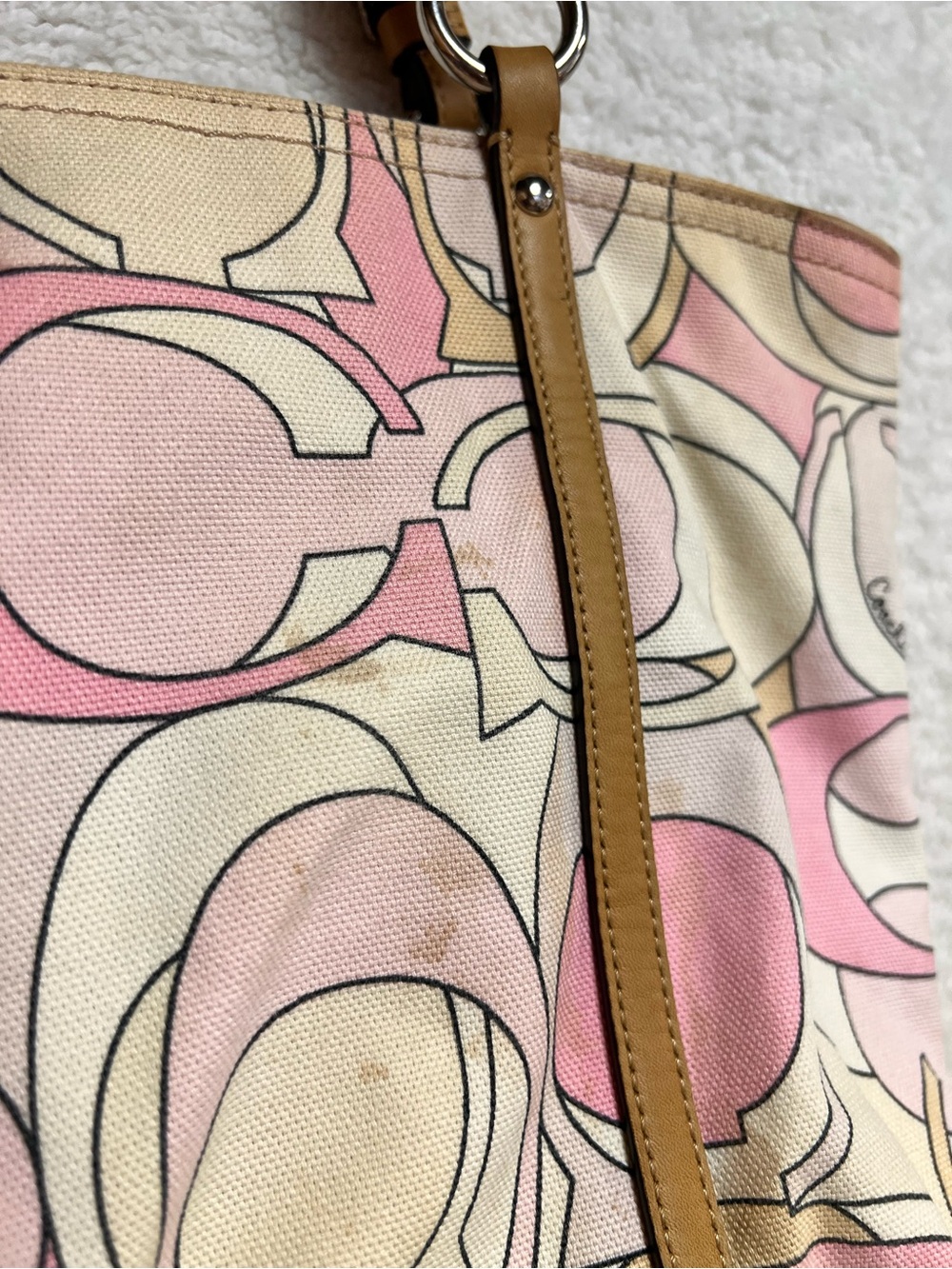 Coach Pink, Cream & Tan Signature Canvas Tote - Picture 4 of 10
